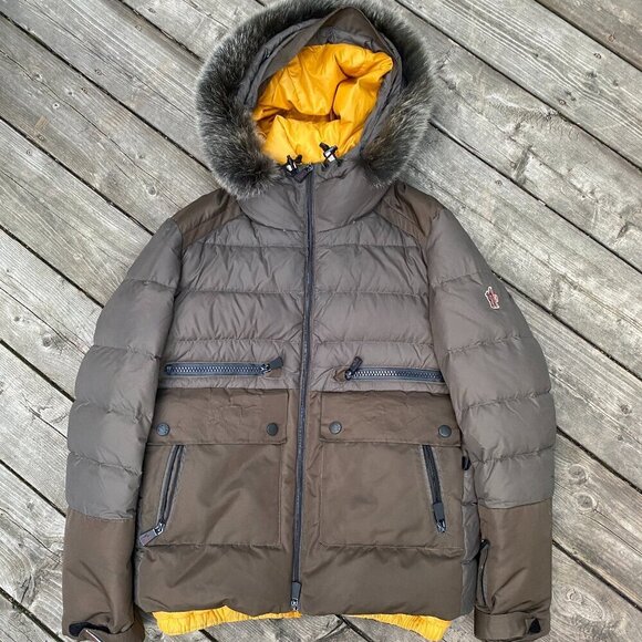 Moncler Grenoble Remarde Down Coat Jacket Size 2 Green Olive - Picture 4 of 16